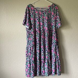 Lilly Pulitzer NWT Pink and Green Floral Dress stretch 100%Cotton